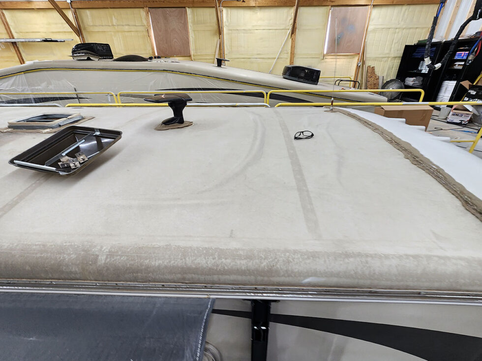 Class A RV having roof repaired