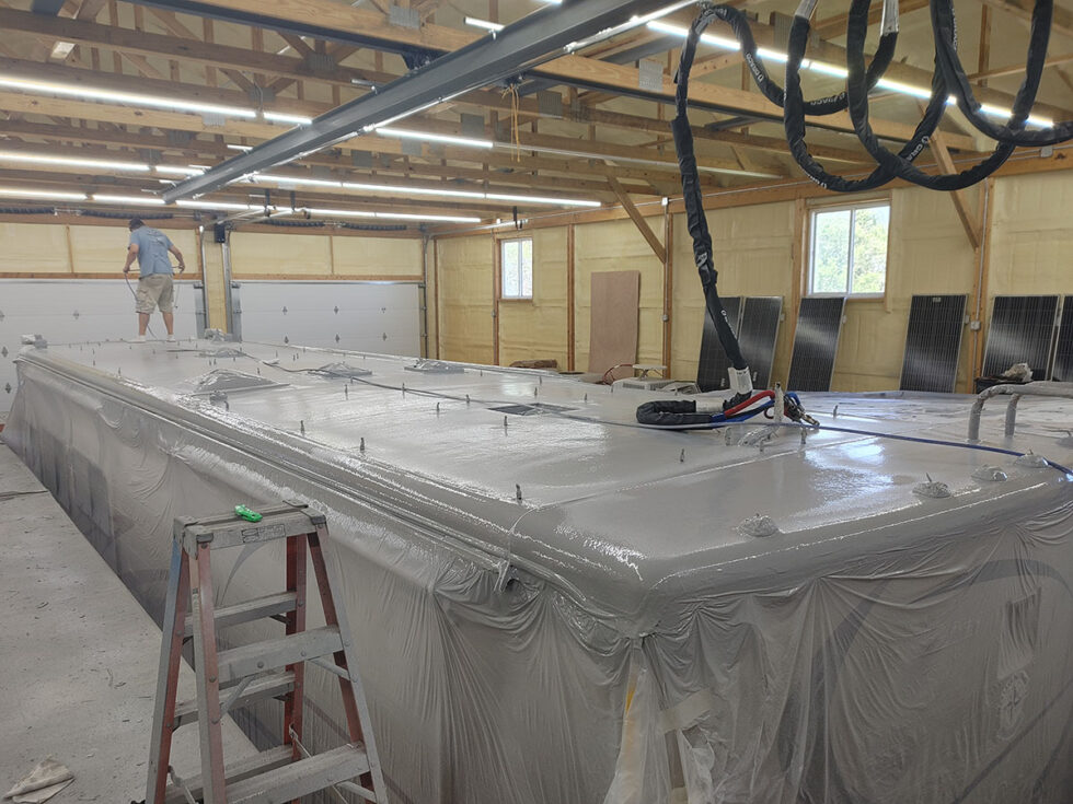 class a rv having roof repaired