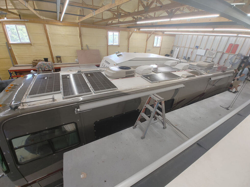 class a rv having roof repaired