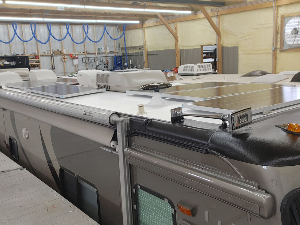 class a rv having roof repaired