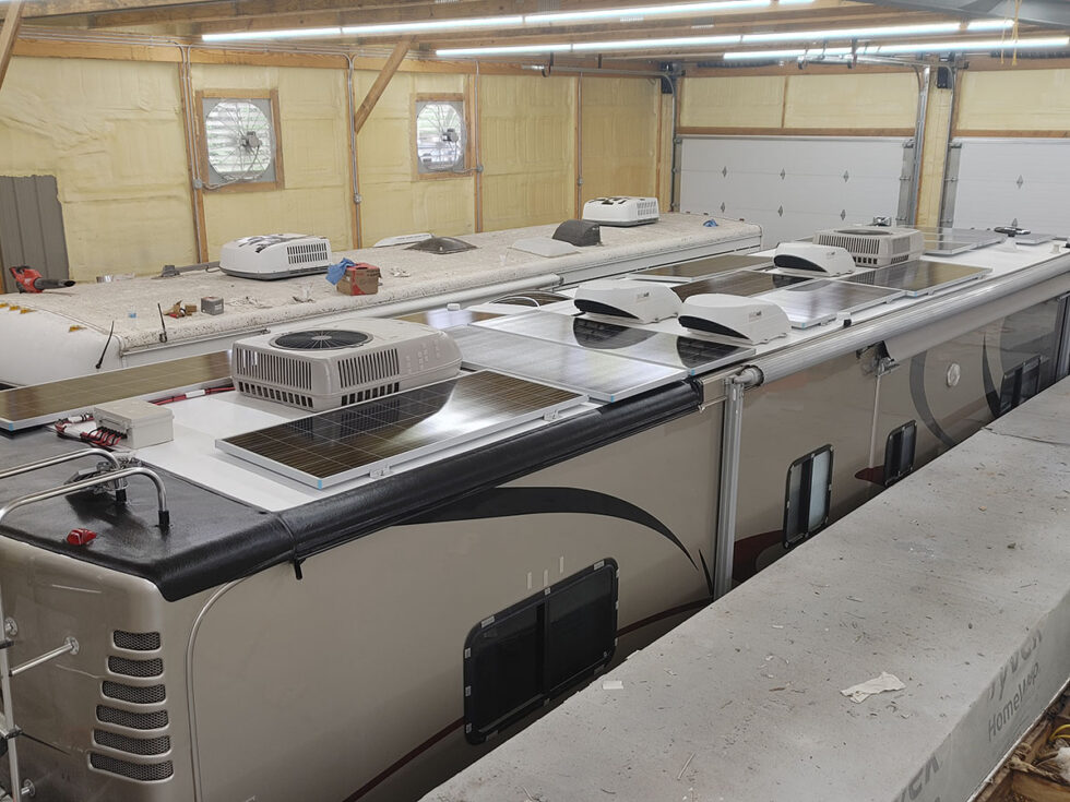 class a rv having roof repaired