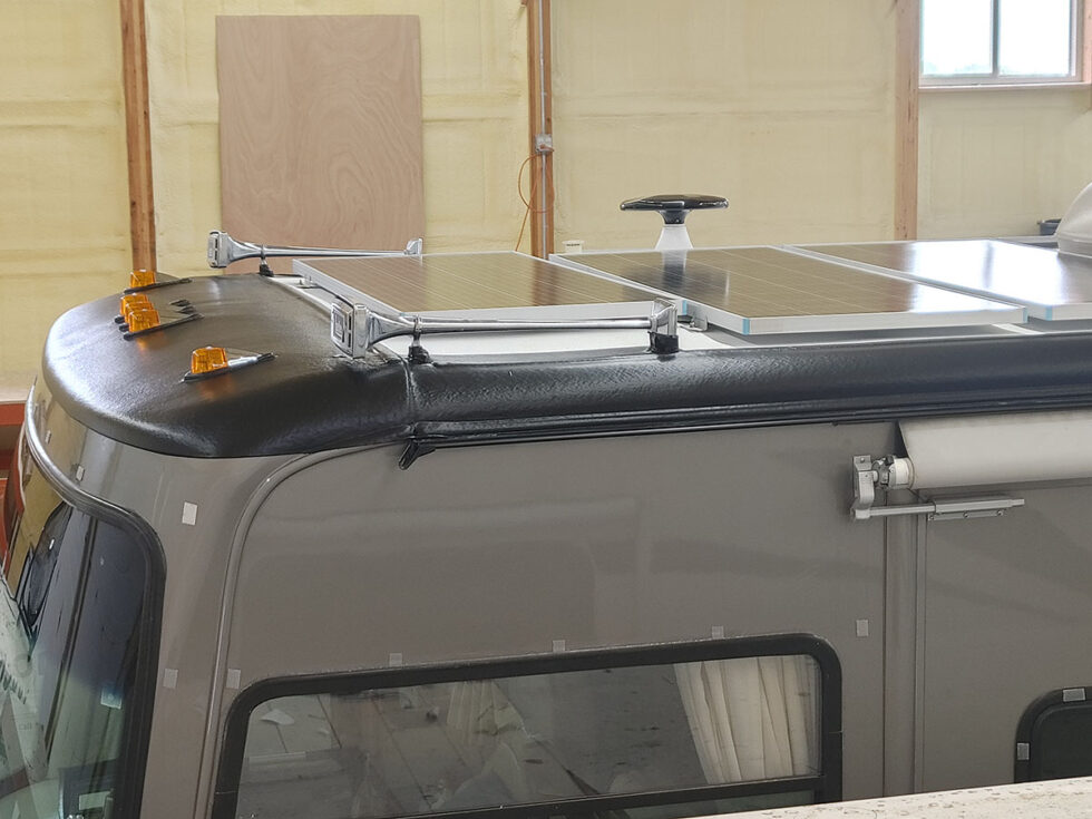 class a rv having roof repaired