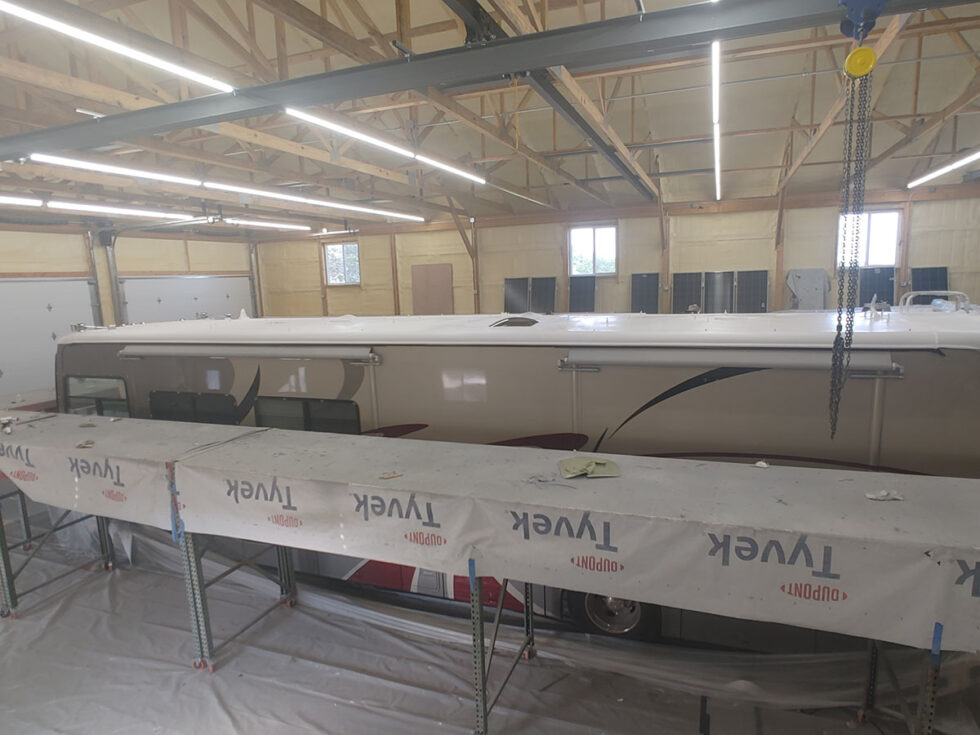 class a rv having roof repaired