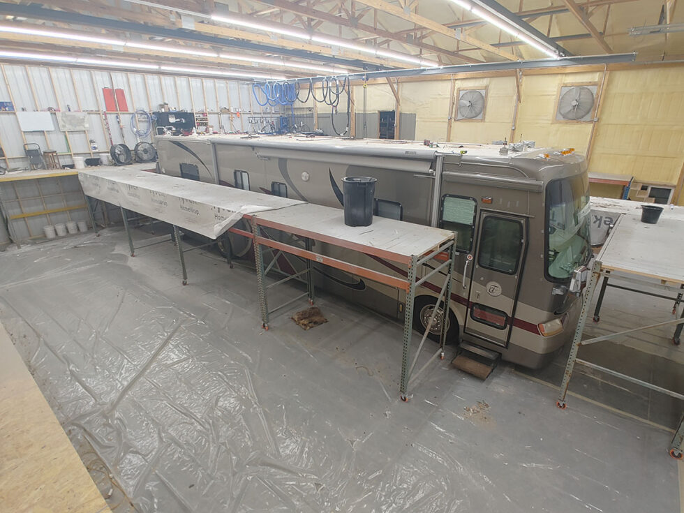 class a rv having roof repaired