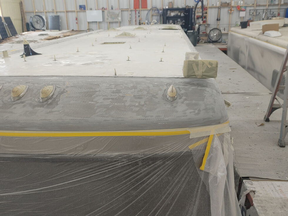 class a rv having roof repaired