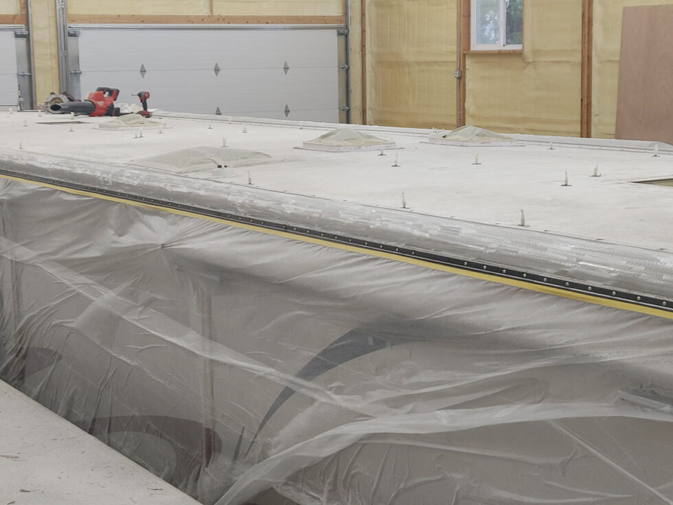 class a rv having roof repaired