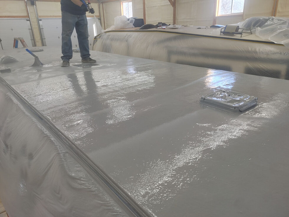 Class C RV Roof being repaired