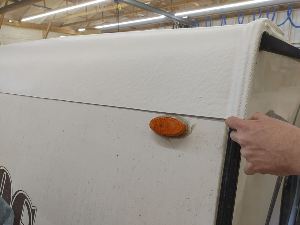 Class C RV Roof being repaired