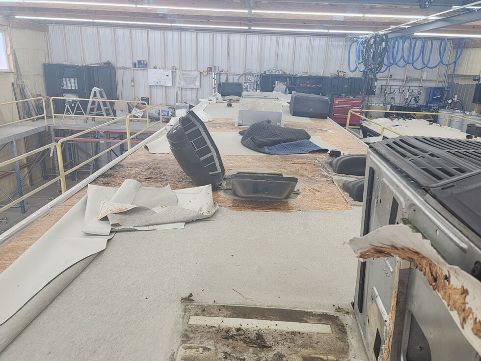 fifth wheel rv roof being repaired