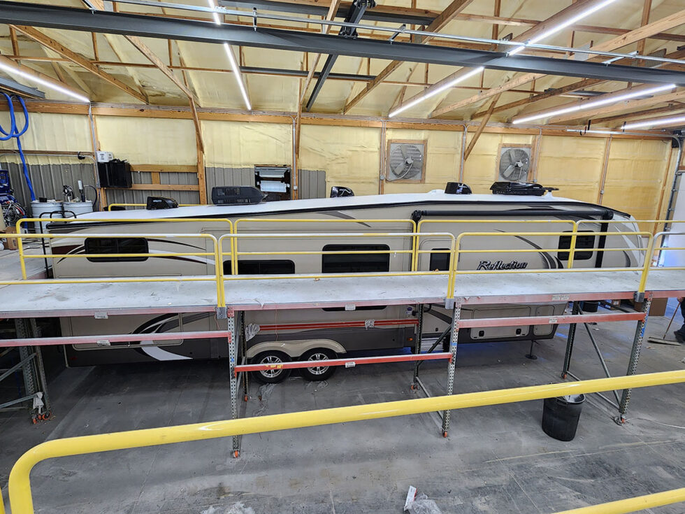 fifth wheel RV having roof repair done