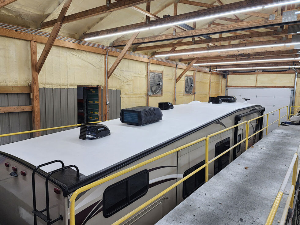 fifth wheel RV having roof repair done