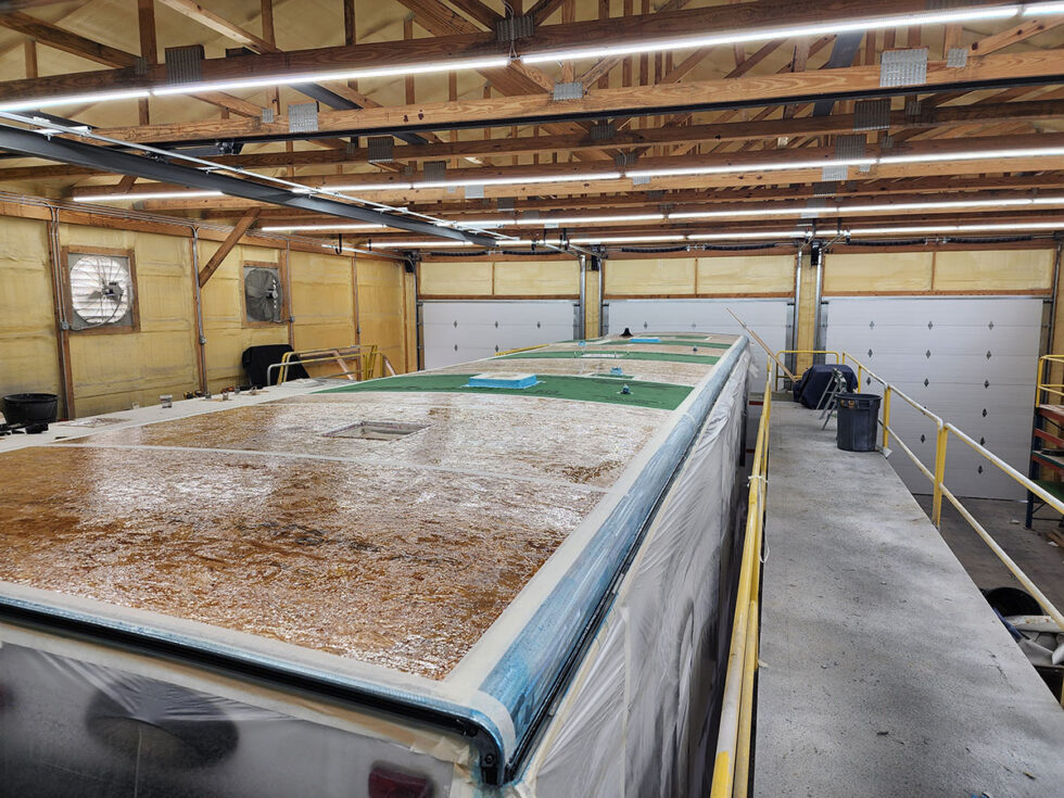 fifth wheel rv roof being repaired