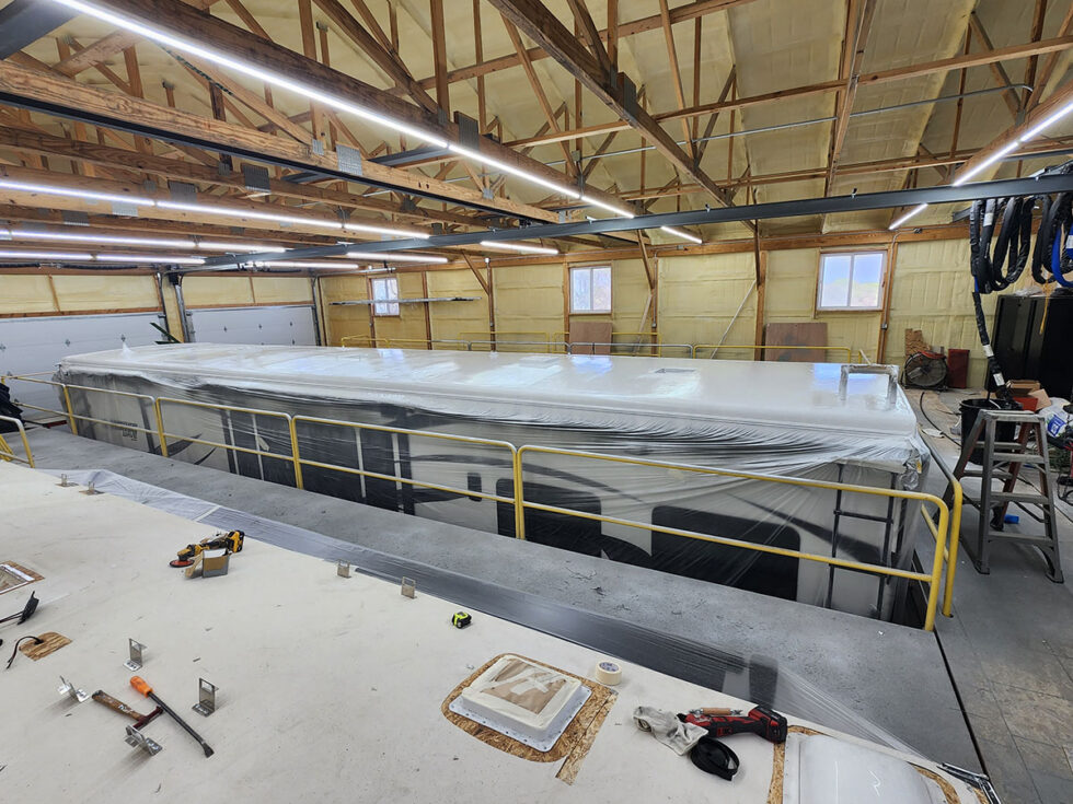 fifth wheel rv roof being repaired