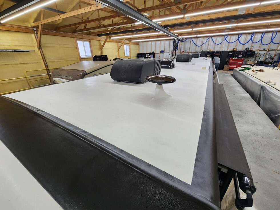 fifth wheel rv roof being repaired