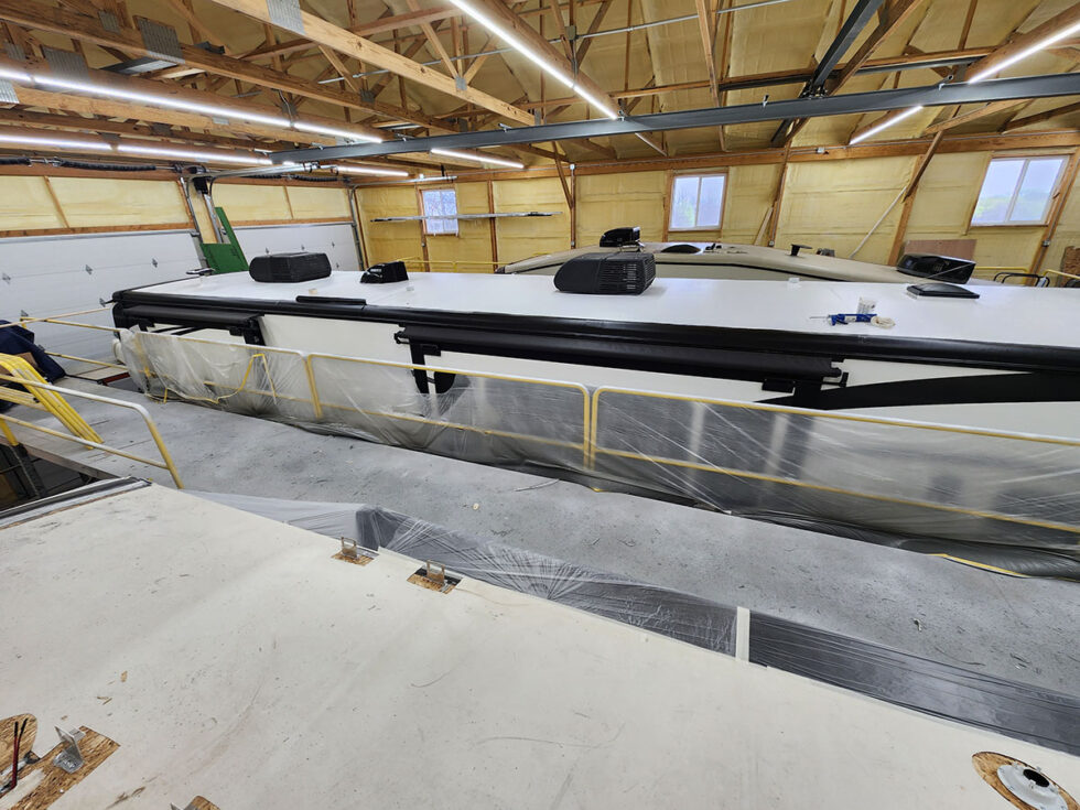 fifth wheel rv roof being repaired