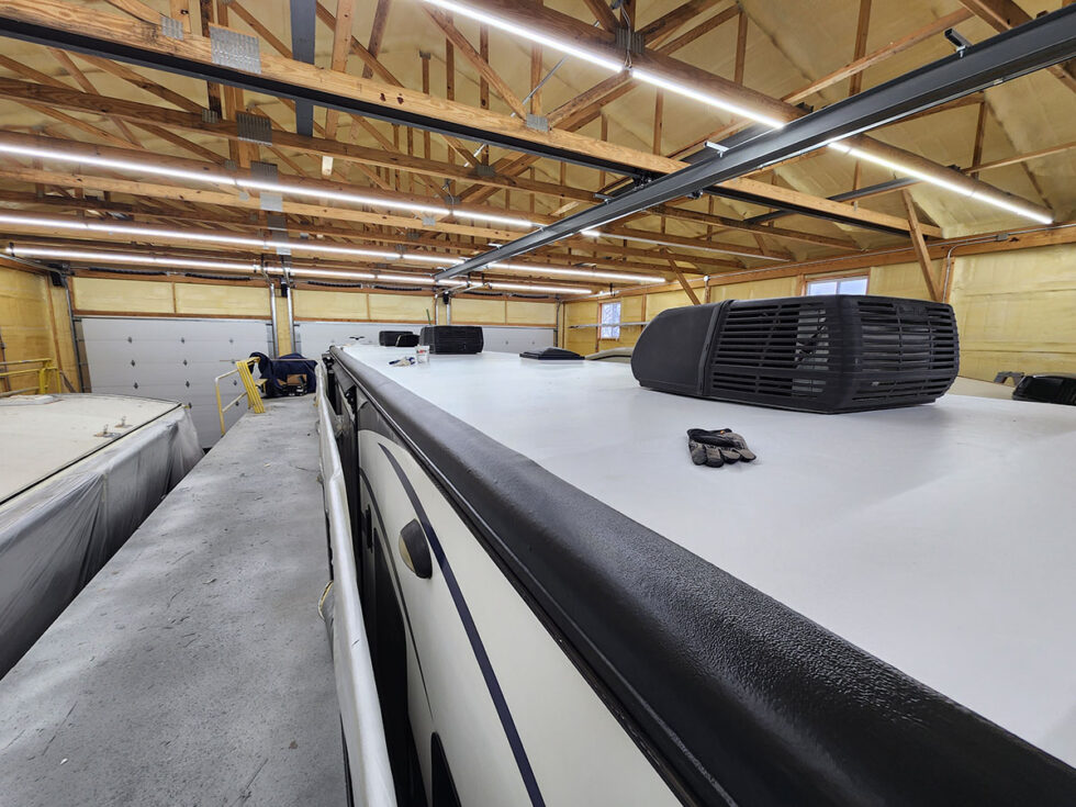 fifth wheel rv roof being repaired