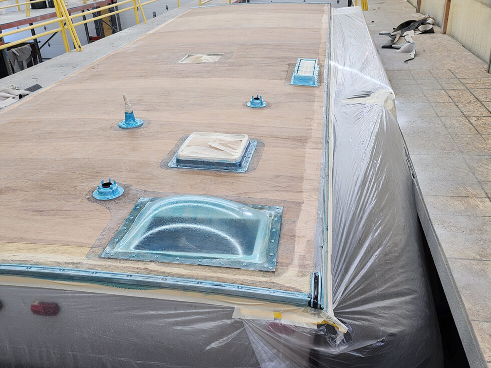 travel trailer roof being fixed