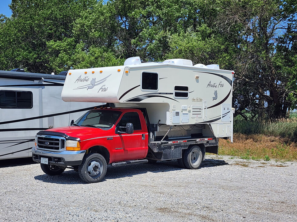 Truck camper roof being repaired