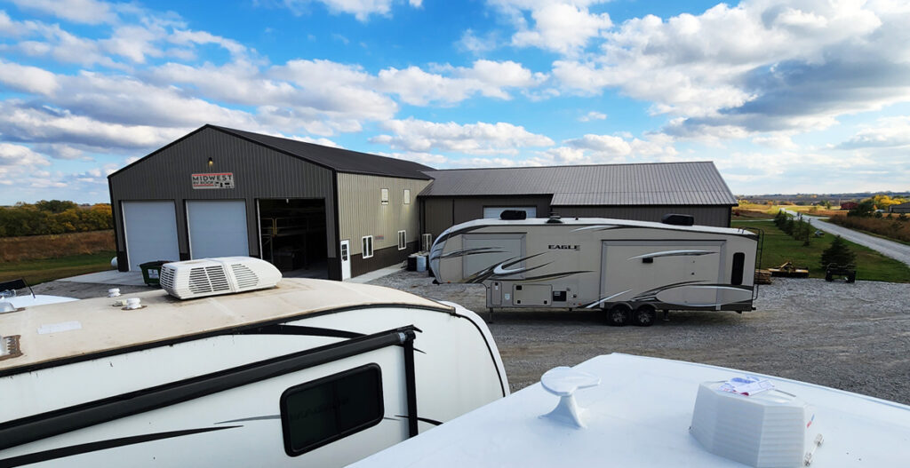 RVs around the Midwest RV Roof shop
