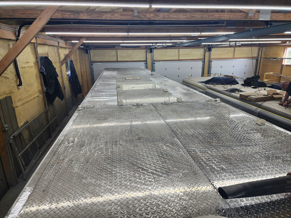 custom race car trailer roof in the shop