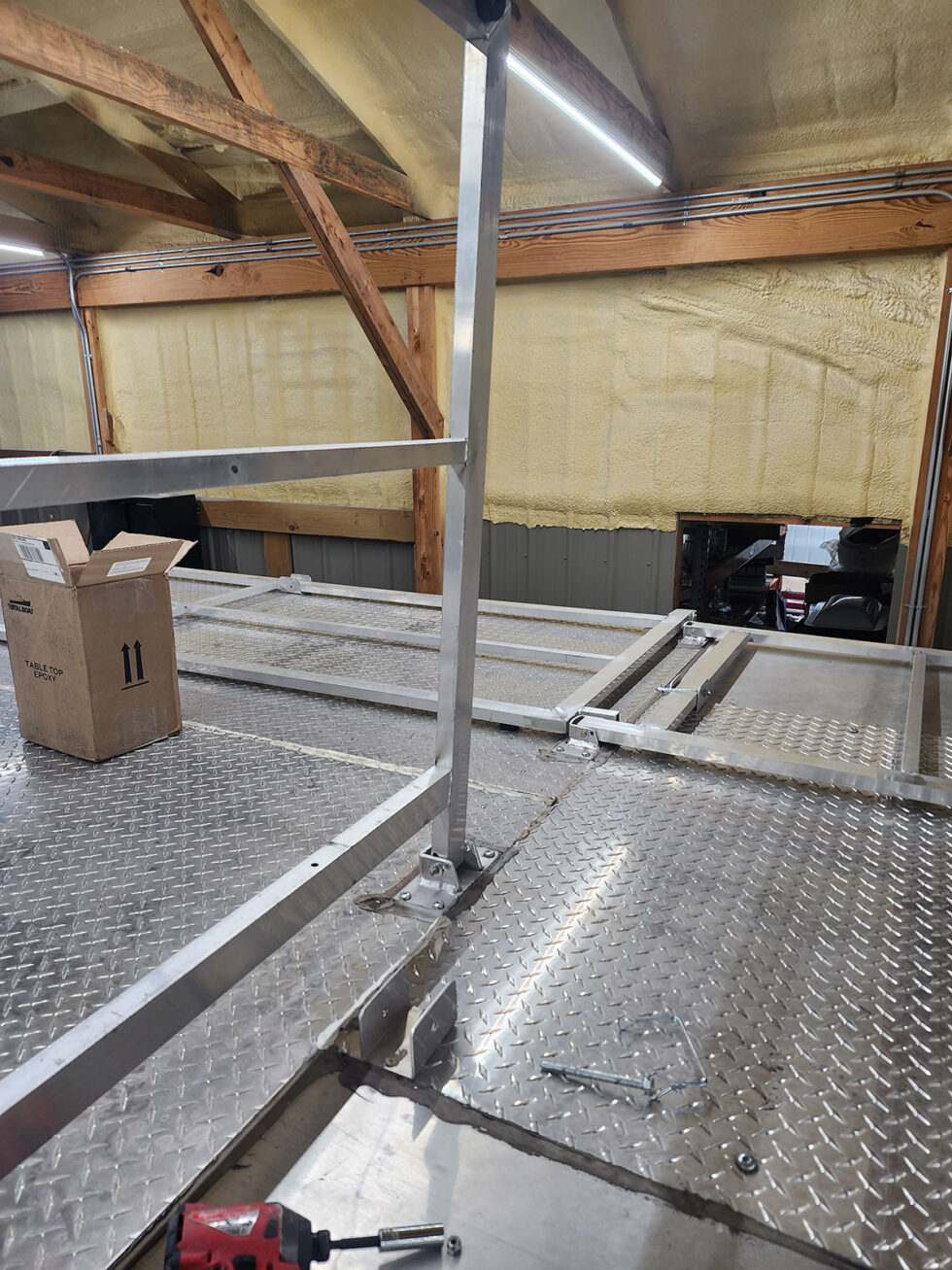 custom race car trailer roof in the shop