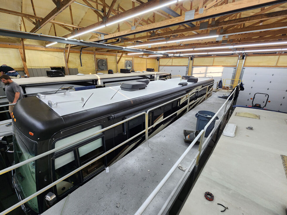 Newmar RV Roof being repaired