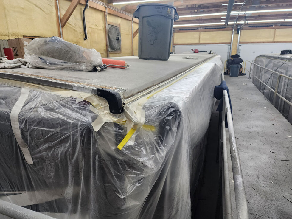 RV in Midwest RV Roof shop for new roof