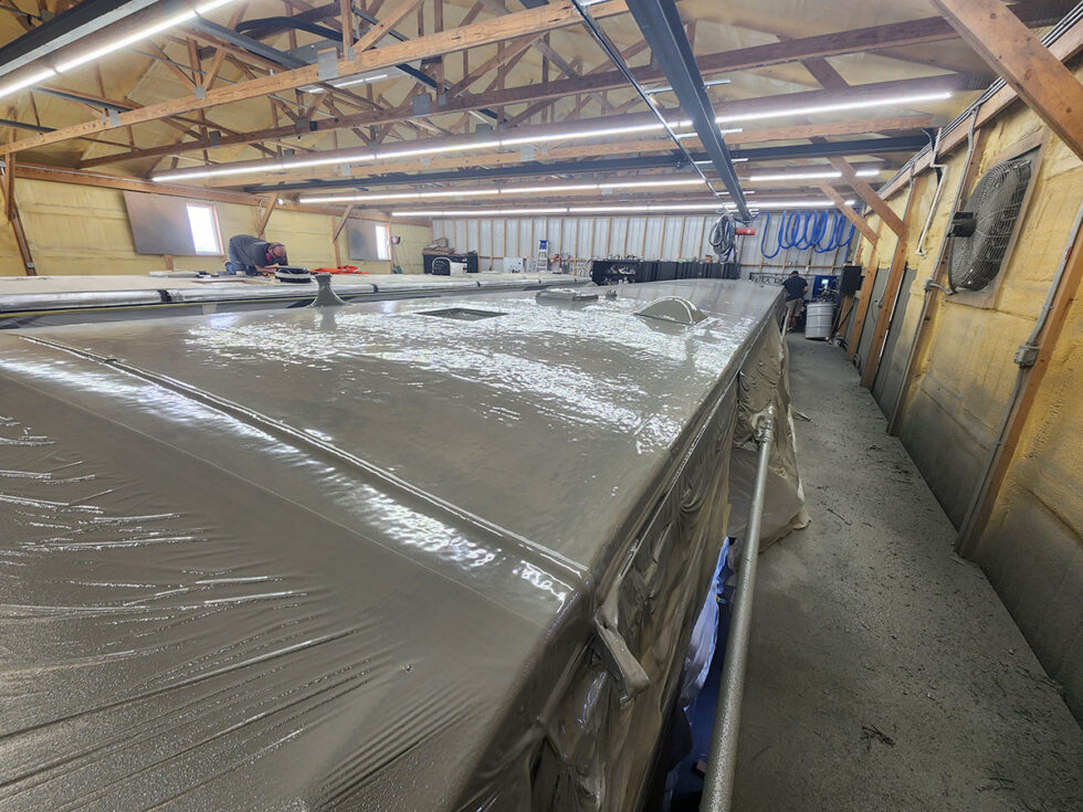 RV in Midwest RV Roof shop for new roof