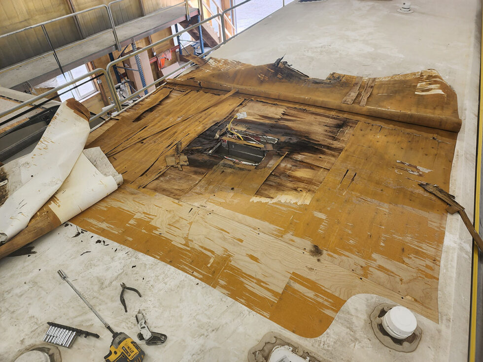 damaged RV in shop for a new roof