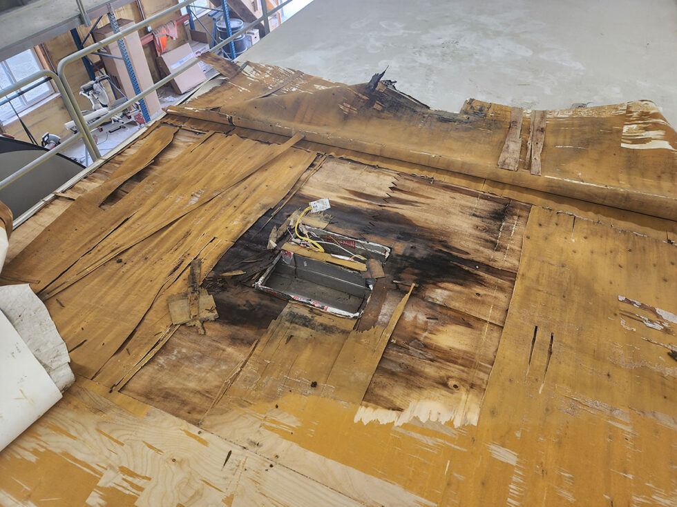 damaged RV in shop for a new roof