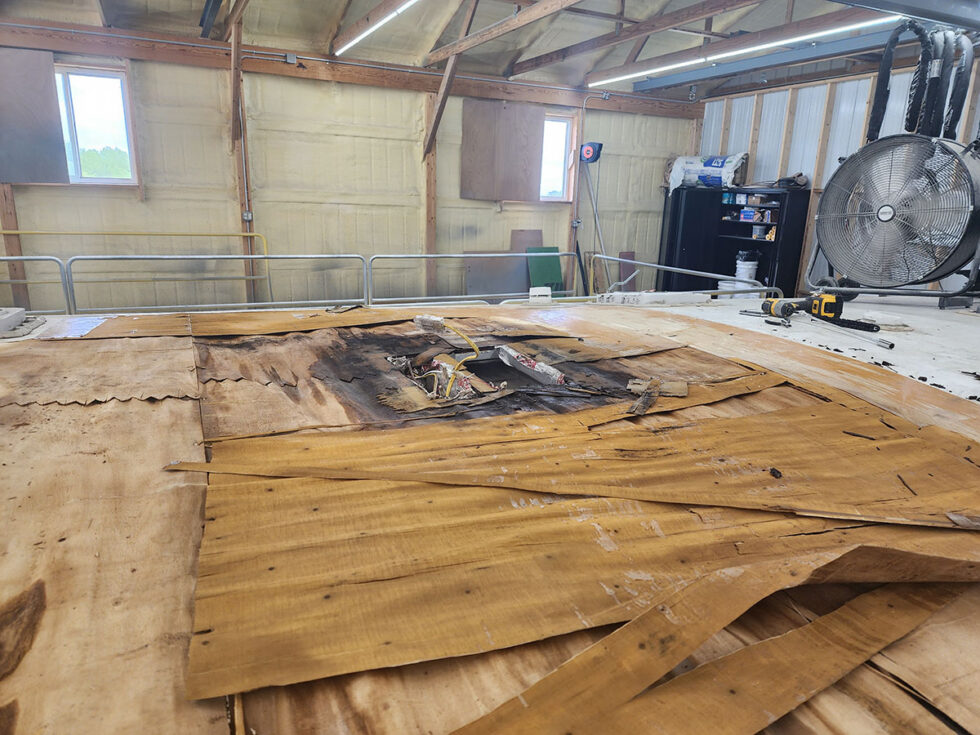 damaged RV in shop for a new roof