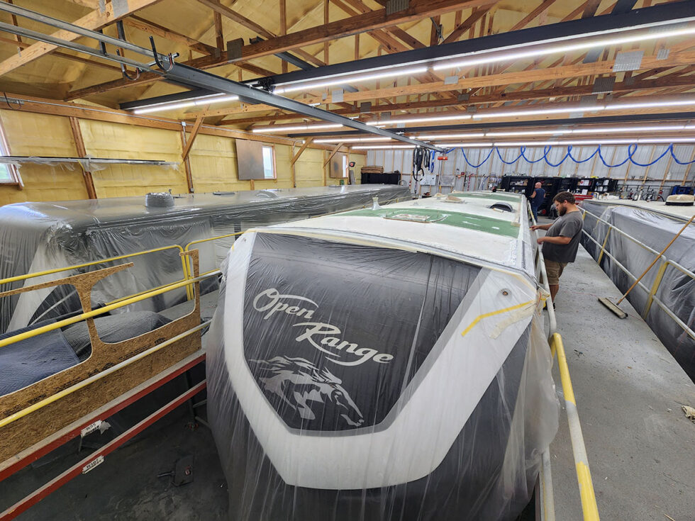 damaged RV in shop for a new roof