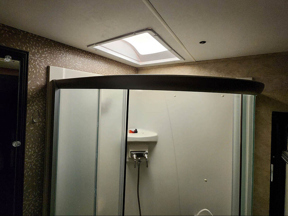 RV shower with skylight