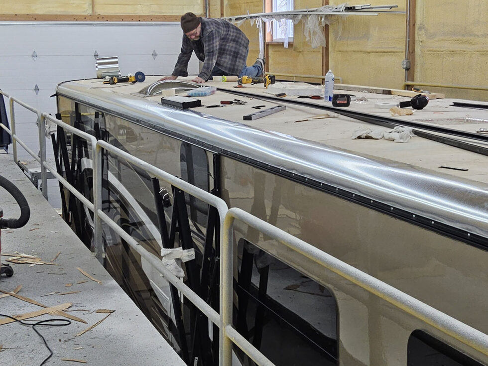 rv roof with damage from hail
