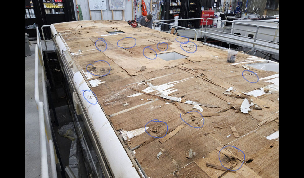 rv roof with damage from hail